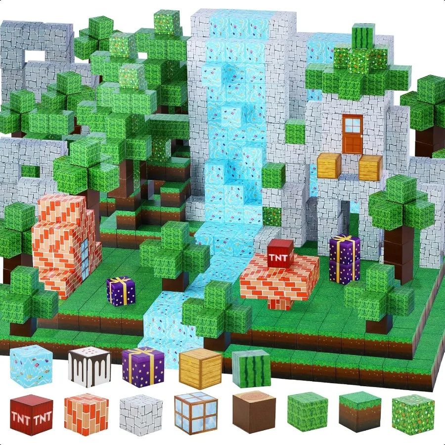 

Magnetic Blocks 108 Pcs Build Mine World Magnet Building Blocks Set for Age 3+ Year Old Boys Girls Magnetic Construction Buildi