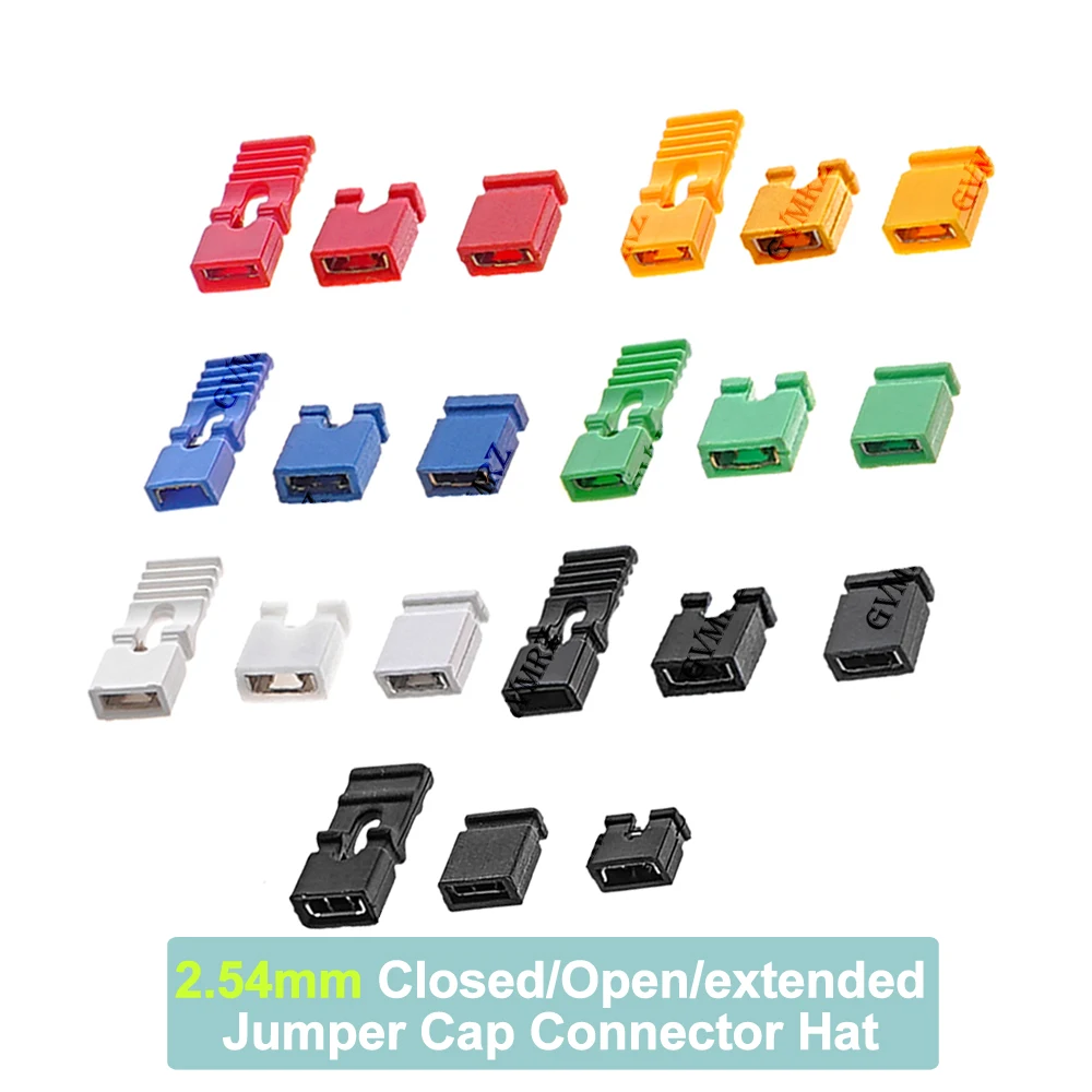 100PCS/lot 2.54mm Short Circuit Block Jumper Cap Connector Hat Closed Open Long Handle for Pin Header Male Female PCB