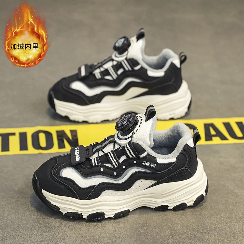 

Утепленные детские кроссовки, новинка 2023 года, утепленные модные универсальные зимние повседневные детские кроссовки с вращающейся пряжкой