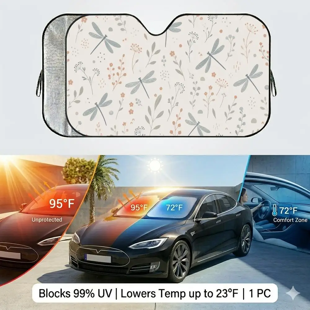 Dragonfly Boho Sun Visor Reusable Double-Sided Windshield Sun Visor UV Block Portable Heat Shield Cover
