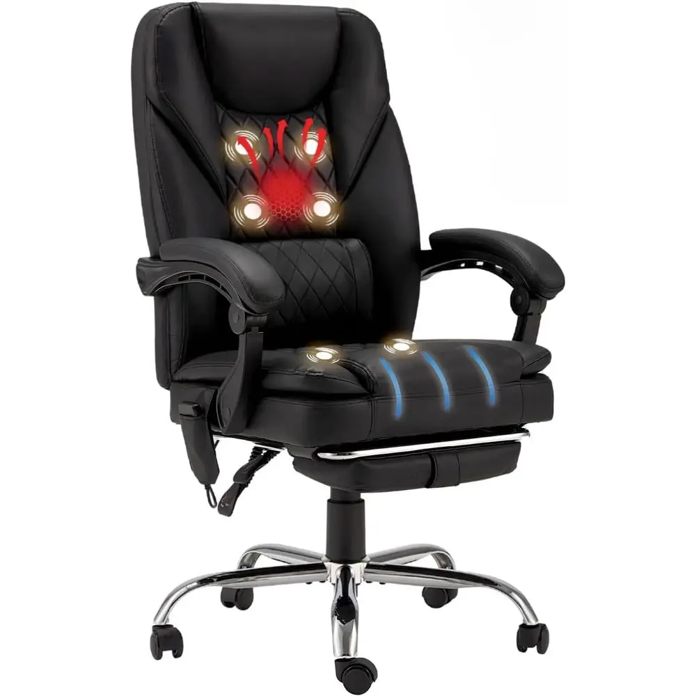 

Ergonomic Reclining Desk Chair with Heat, Footrest, Lumbar Support for Big and Tall, 500lbs Capacity, PU Leather Black