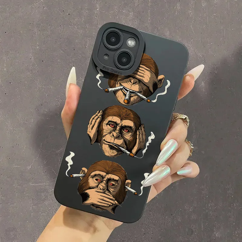 ثلاثة قرود تصميم جرافيك جراب هاتف آيفون 15 14 13 12 11 XR X XS Pro Max 7 8 Plus SE غطاء خلفي صغير من السيليكون الناعم