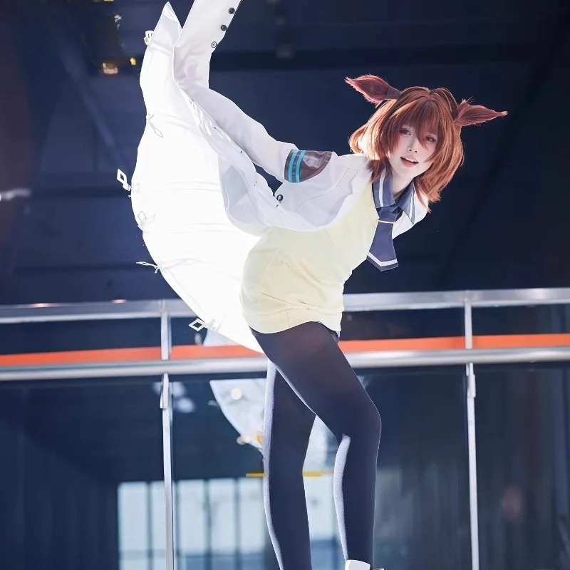 

Game Agnes Tachyon Horse Costume Cosplay Yelllow Top White Coat Shirt Full Set for Women Role Play Outfit Theme Party