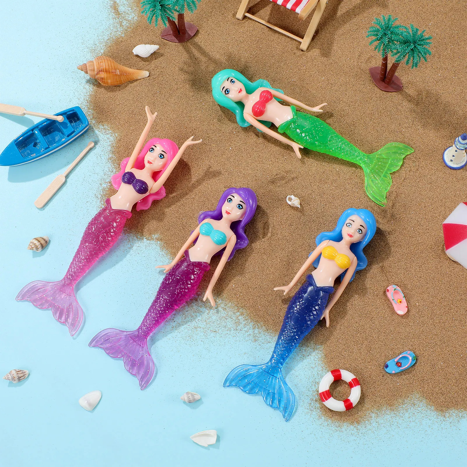 4Pcs Kids Pool Dive Mermaid Playthings Safe Bpa-Free Plastic Water Resistance Aging Resistant for Swimming Pool Diving Practice