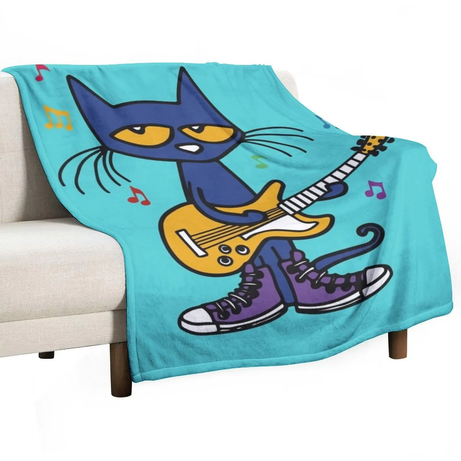 Pete the cat playing guitar Throw Blanket Retros Weighted Large Stuffeds Soft Plaid Warm Blankets