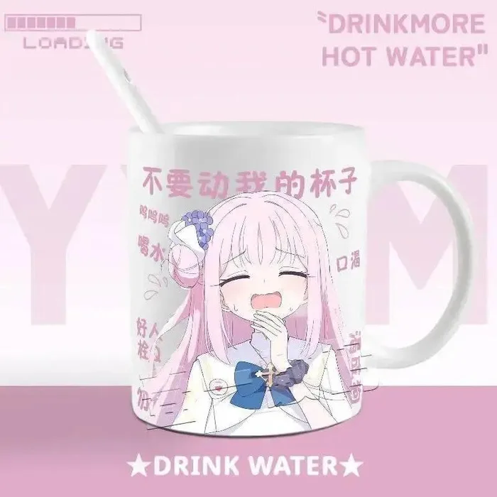 Azul archivo Cosplay Misono Mika taza tapa cuchara cerámica impresión café leche té jugo taza tazas Anime juego