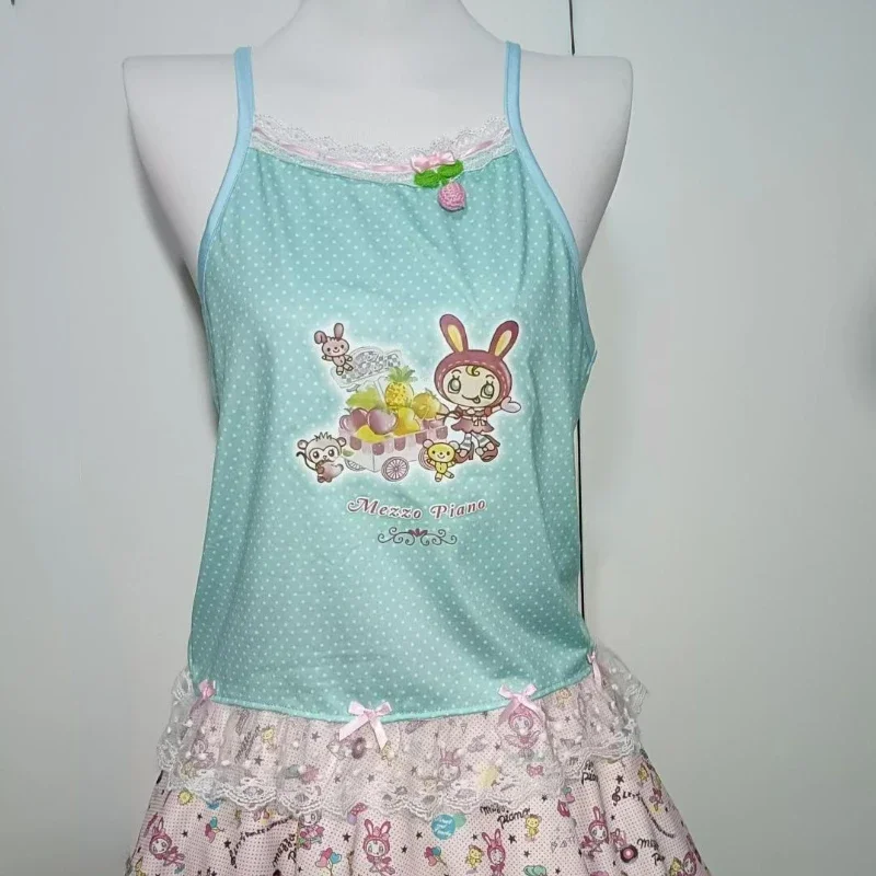 

2025 misa hot sale Y2k Aesthetic Cartoon Print Lolita Tank Tops Women Japanese Kawaii Sweet Lace Patchwork Vest Harajuku Gothic