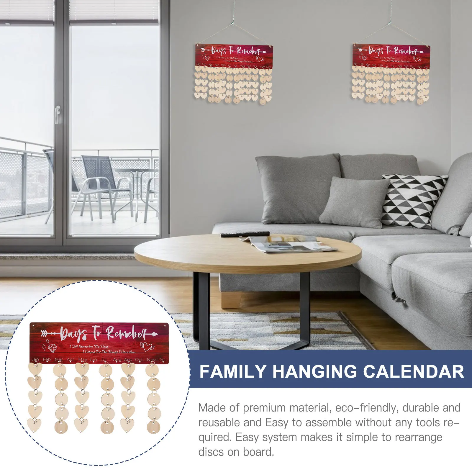 

1Set Wooden Calendar Hanging Plaque Premium DIY Family Friends Birthday Reminder Reusable Wall Decor for Home Festival