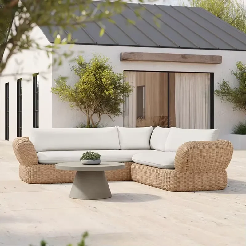 Waterproof Rattan Sofa Set Garden Furniture Living Room Outdoor Sectional L Shape Sofa Set