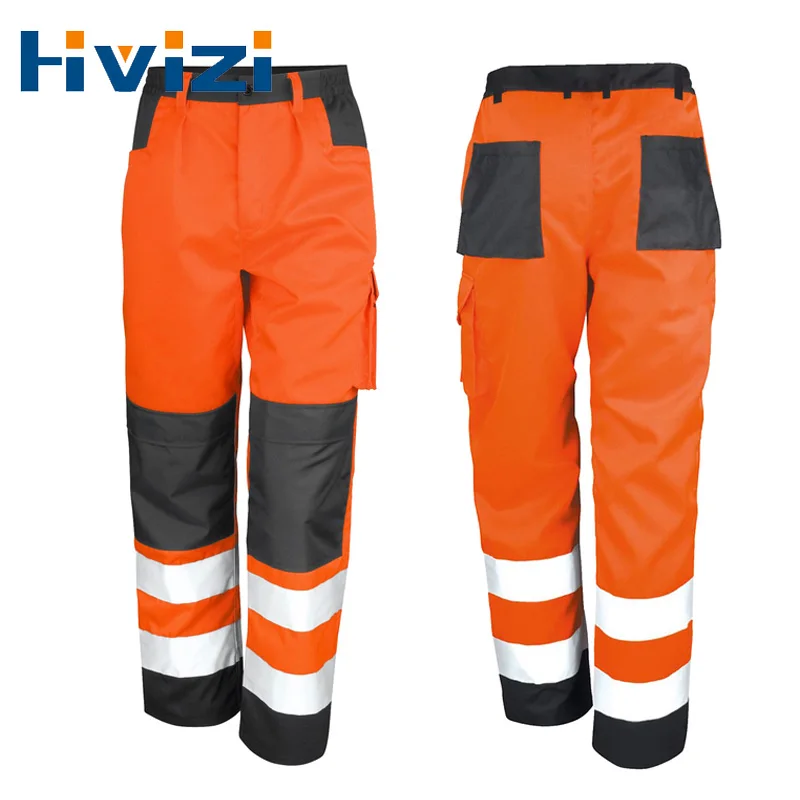 Men's Safety Work Pant Hi Vis Trousers High Visibility Bottoms Workwear Reflective Tape Safety Pants Multi-Pockets Work Trousers