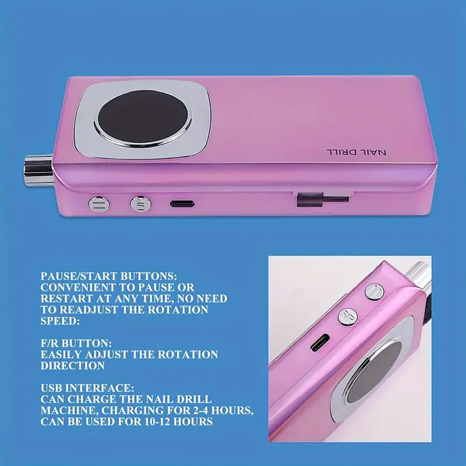 آلة مثقاب الأظافر الكهربائية المحمولة - قابلة لإعادة الشحن، شاشة LCD لطلاء الأظافر من الأكريليك والجل - معدات صالونات الأظافر #4