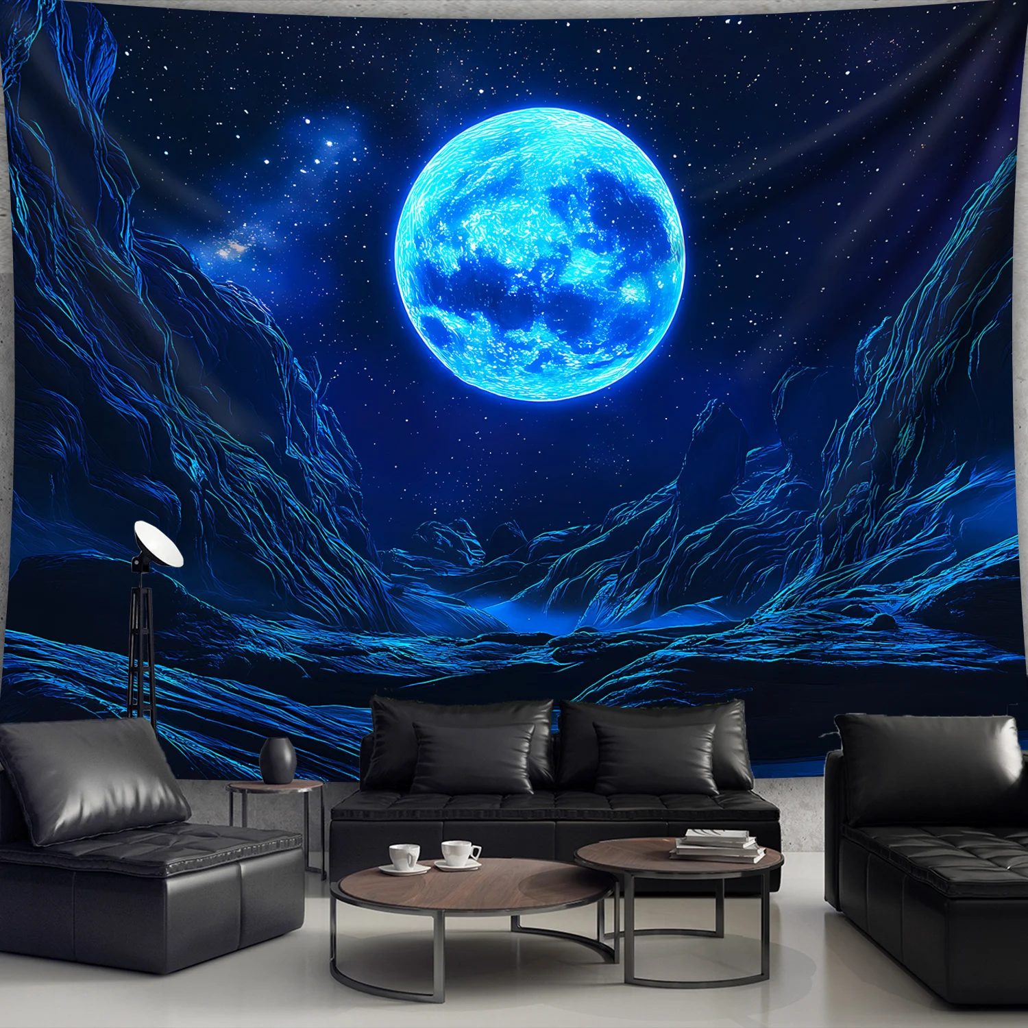 Large Galaxy Space Nebula Tapestry Wall Decor Blue Cosmic Moon Planet Mural Hanging Cloth for Bedroom Living Room Decoration