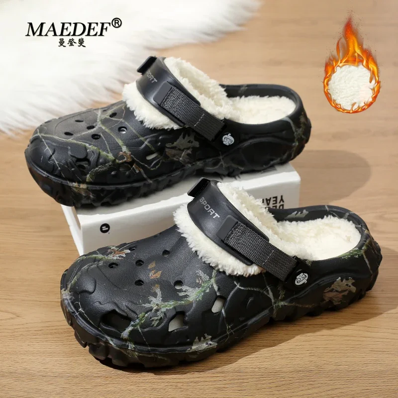 MAEDEF-Pantoufles d'Hiver pour Homme, Tongs Chaudes en Coton, Antidérapantes, Décontractées, Confortables, de Jardin