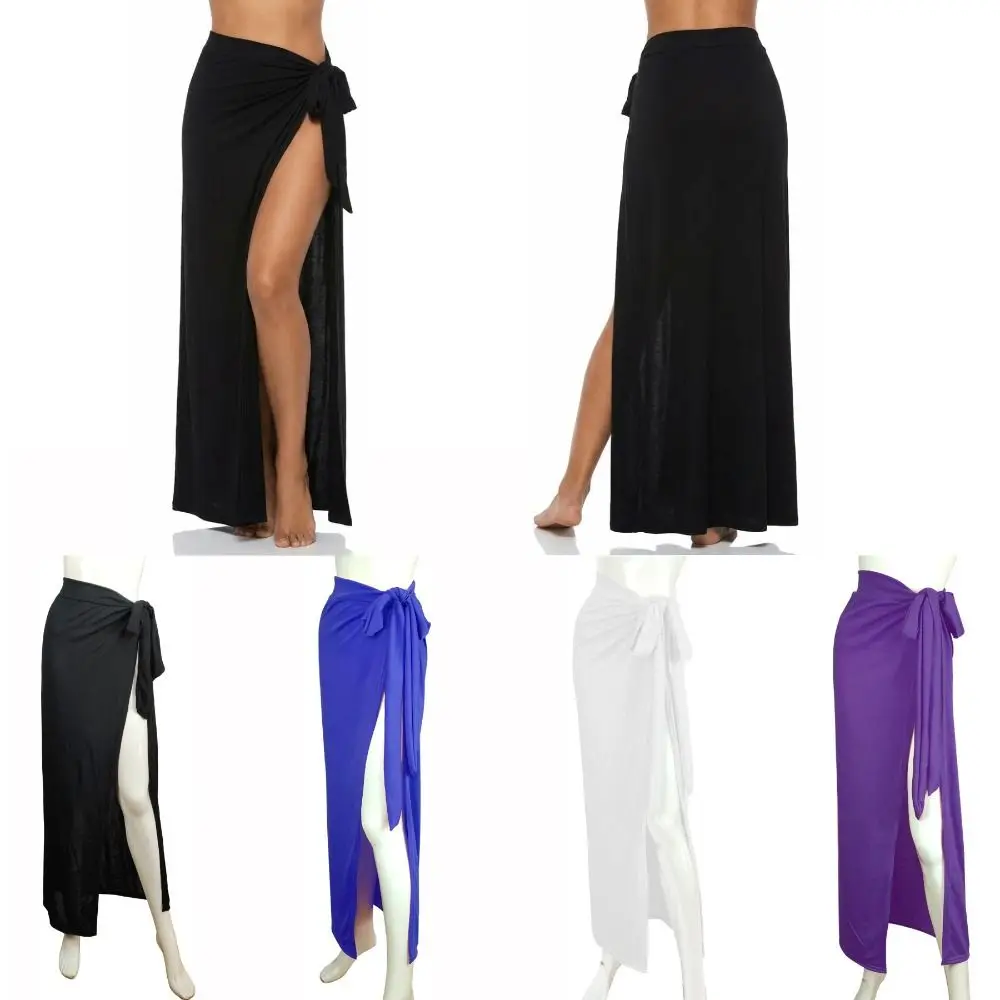 Sexy Solid Color Beach Skirt High Waist High Split Wrap Skirt Breathable Long Skirt Beach Vacation Women Wear