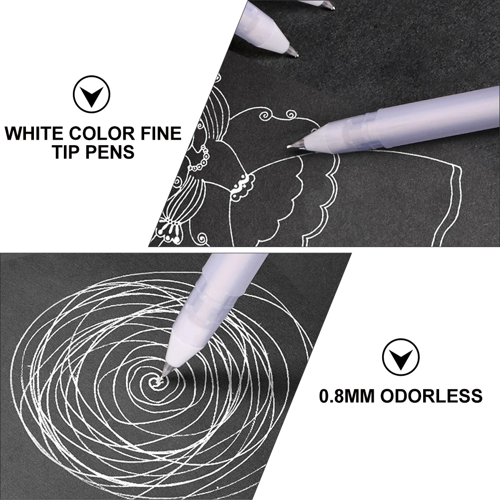

5pcs White 0.8mm Fine Tip Highlight Neutral Pen Set Waterproof White Gel Pens Drawing Art Gel Ink Pens Supplies