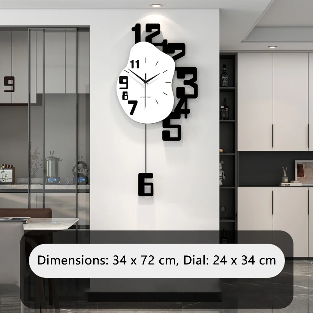 Modern Minimalist Wall Clock with Swinging Pendulum, Silent Quartz Wall Watch, Creative Art Decorative Clock for Living Room