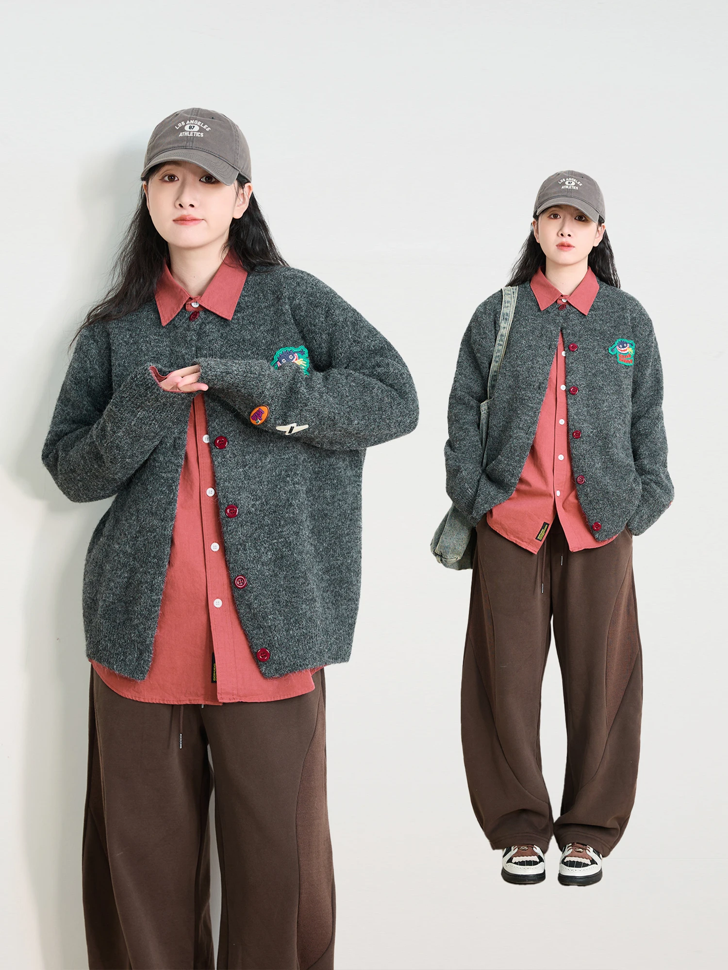 

Original Design Winter College Sle Vintage Patchwork Open Cardigan Sweater Women's Loose Lazy Faion Knitted Outerwear