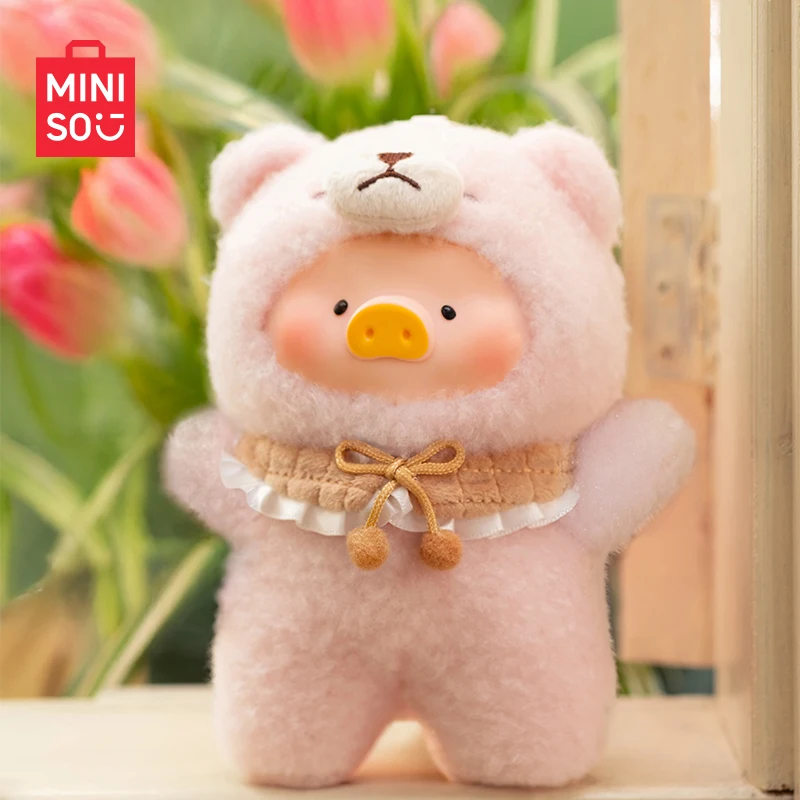 Portachiavi con scatola cieca in peluche di vinile originale Miniso Lulu Pig Joyful Time Series Interessante mini bambola d'azione per portachiavi e regali