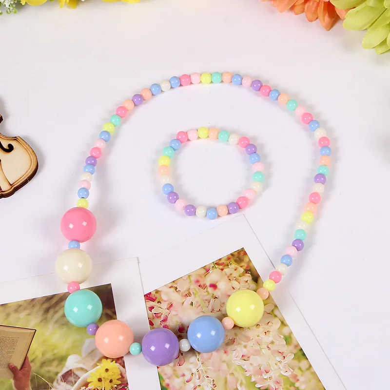 2Pcs/set Children Necklace Bracelet Set Candy-colored Necklace,bracelet Cute Flower Necklace Bracelet Wrist Chain Birthday Gift