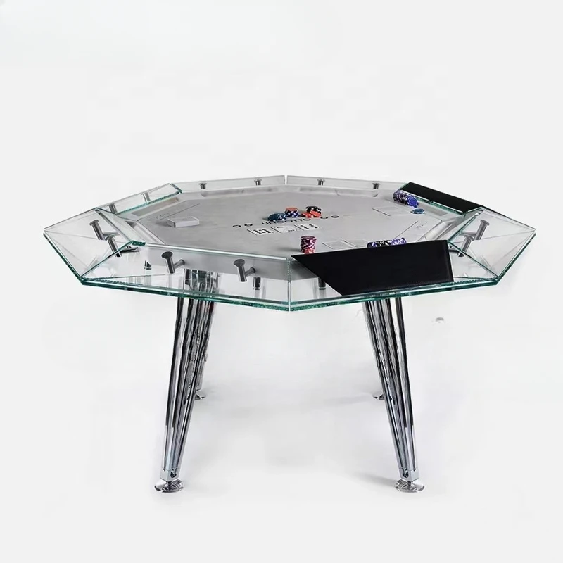 Disc foot table 8 person tempered glass poker table