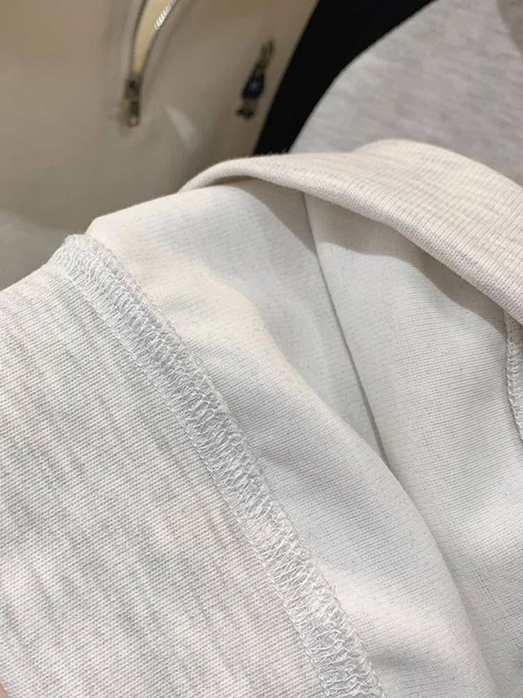 Neue Frauen Halb Zipper Kontrast Kragen mit Fleece Hoodie Herbst Winter Koreanische Casual Stickerei Pullover frauen Lose Top