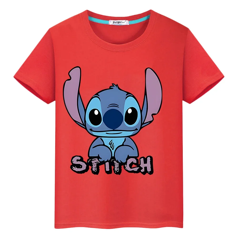 stitch disney kids Day gift Kawaii Short Print T-shirt 100%Cotton Disney Stitch anime Tops pride tshirt y2k boys girls clothes