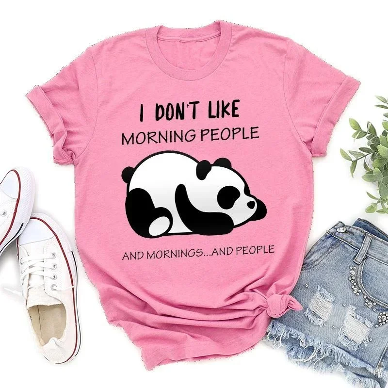 Süßer Panda Ich mag keine Morgen menschen bedruckte T-Shirts für Frauen Kurzarm lustige Rundhals-T-Shirt lässige Sommer oberteile