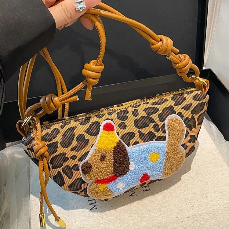 

Cute Retro American Leopard Print Kawaii Dachshund PU Mini Crossbody Bags Shoulder Bag Storage Bags Handbag Women's Bag