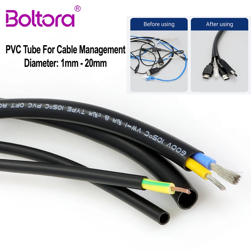 Black PVC Cable Sleeve Diameter 1mm - 20mm Flexible Wire Harness PVC Tube for Automotive Wiring Harness Sheathing Protection