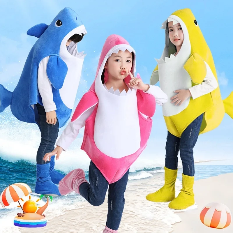 Disfraz de tiburón familiar para niño y niña, traje de 3 colores disponibles, ideal para fiesta de Carnaval y Halloween, novedad