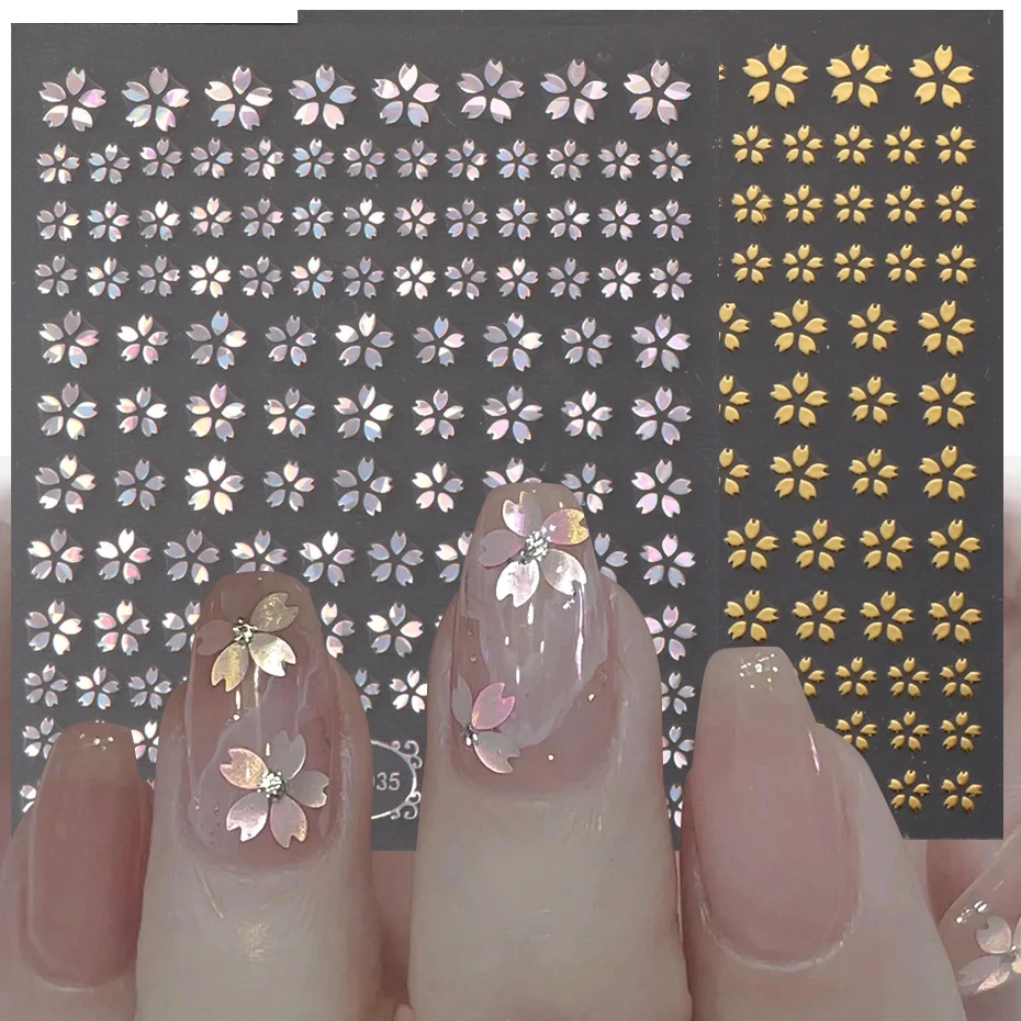 3D Laser Sakura Flower Nail Sticker Holographic Foils Decals Snake Star Heart Adhesive Sliders Cherry Blossom Manicure LATH-1035