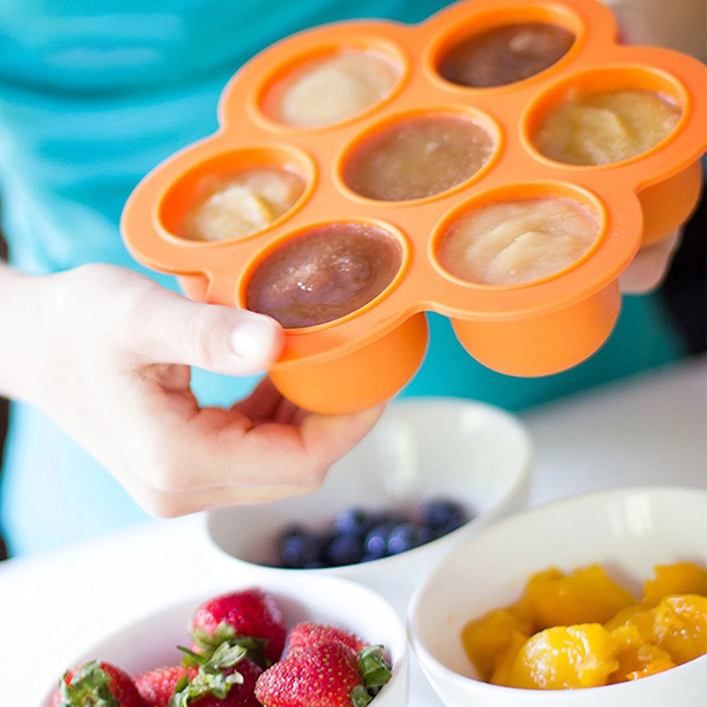 

Baby Food Storage Containers Reusable 7-Cavity Silicone Freezer Tray With Lid Bpa-Free Microwave Oven Safe Food Storage