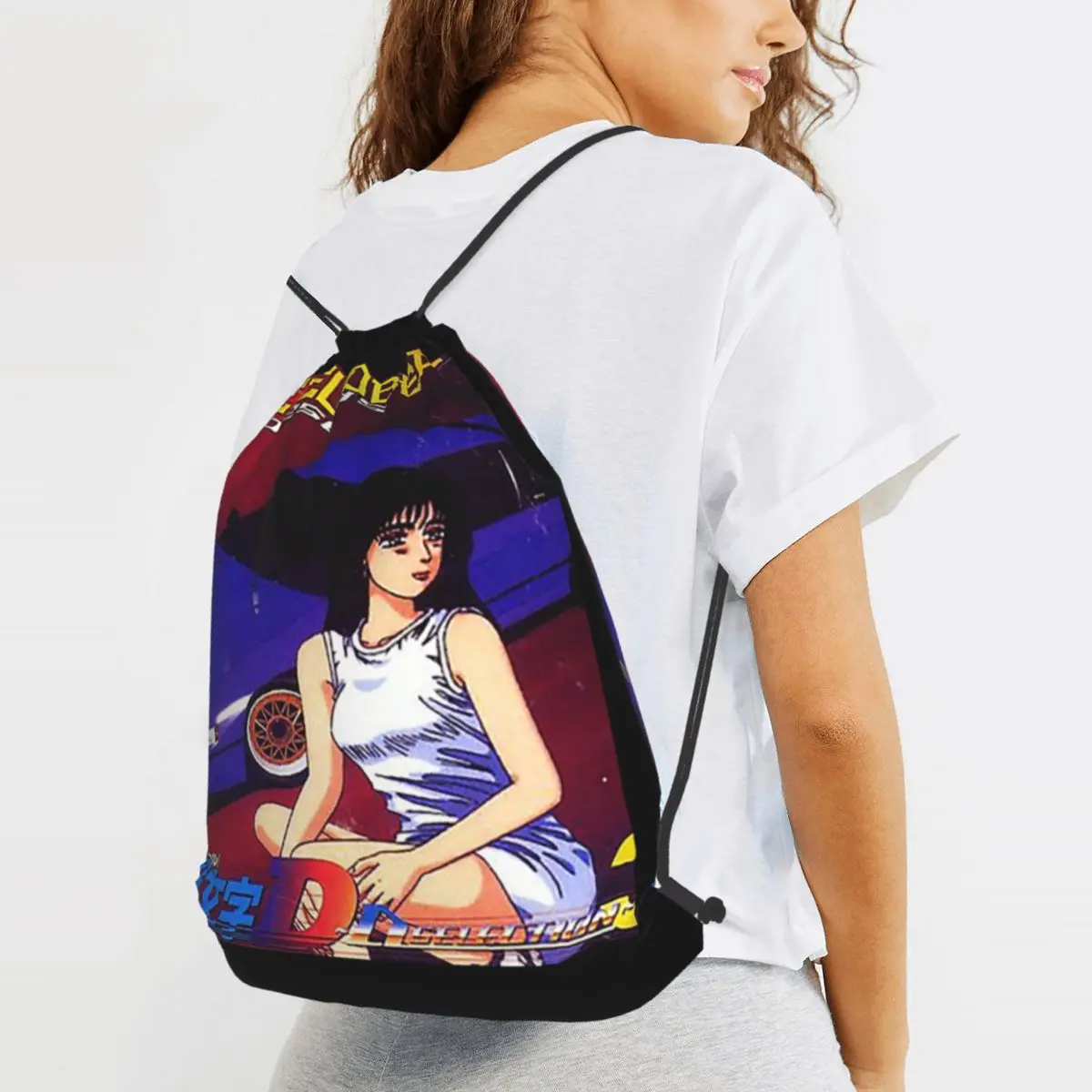 Initial D Mako Super Eurobeat Anim Backpacks Fashion Drawstring Bags Sundries Bag Book Bags for Man Woman Students