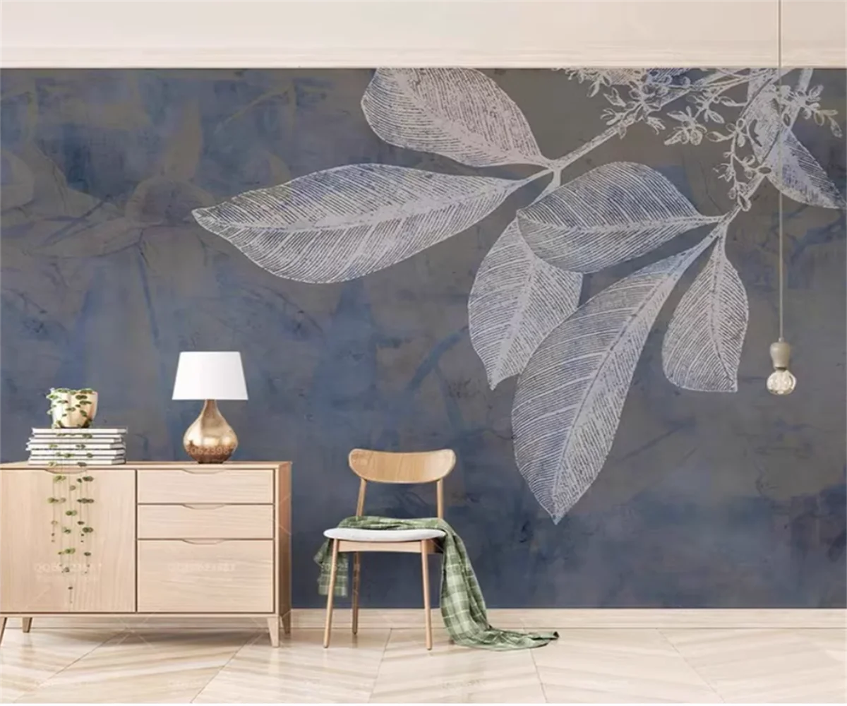 Custom art wallpaper Modern simple hand-painted tropical plant leaves bedroom living room background wall decorative painting