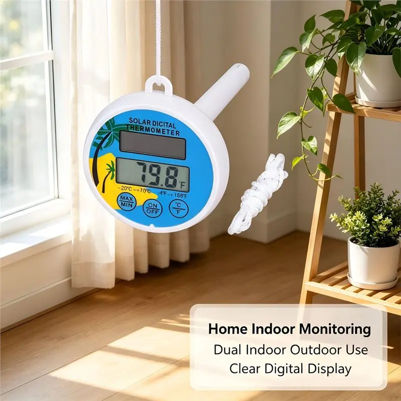 ABKP-Solar Powered Thermometer Outdoor Indoor Temperature Gauge With Accurate Readings For Garden Greenhouse Patio Home Panel