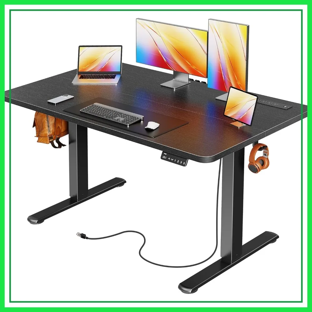

Electric Standing Desk with Power Outlets and USB-C, 47x24 Inch Height Adjustable, Sit Stand Desk for Home Office, Computer & Gaming, 4 Presets, Steel Frame, Black