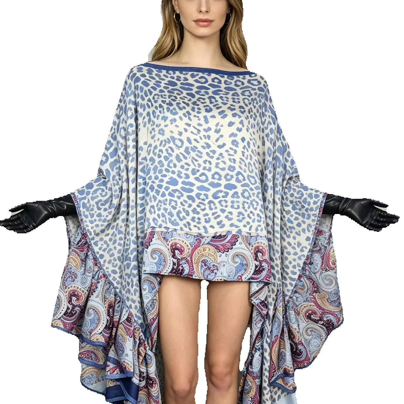 

Free Size Summer Ruffle Sleeve Blouse Bohomian Sexy Lady Beach Vacation Tops Printed African Women Loose Crew Neck Kaftan
