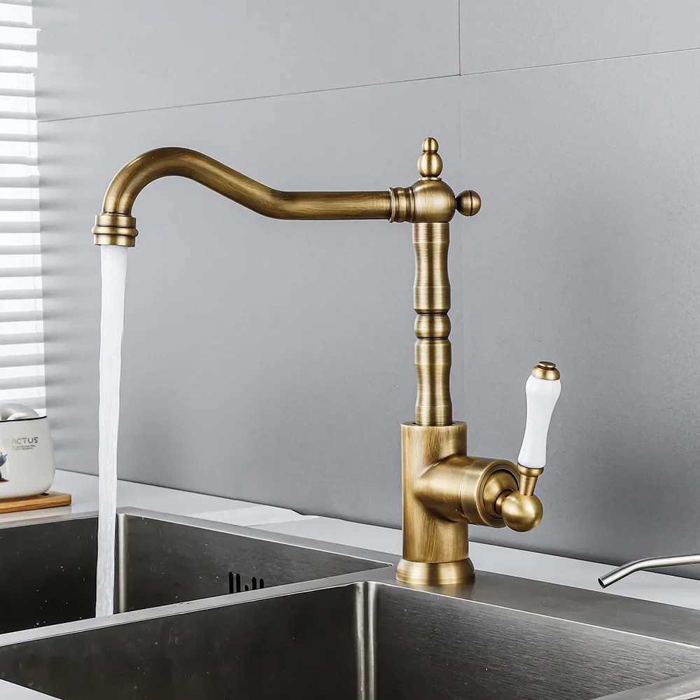 Kitchen Faucets Black for Kitchen Antique Sink Mixer Single Lever Chrome Mixers Tap Hot Cold Water Crane