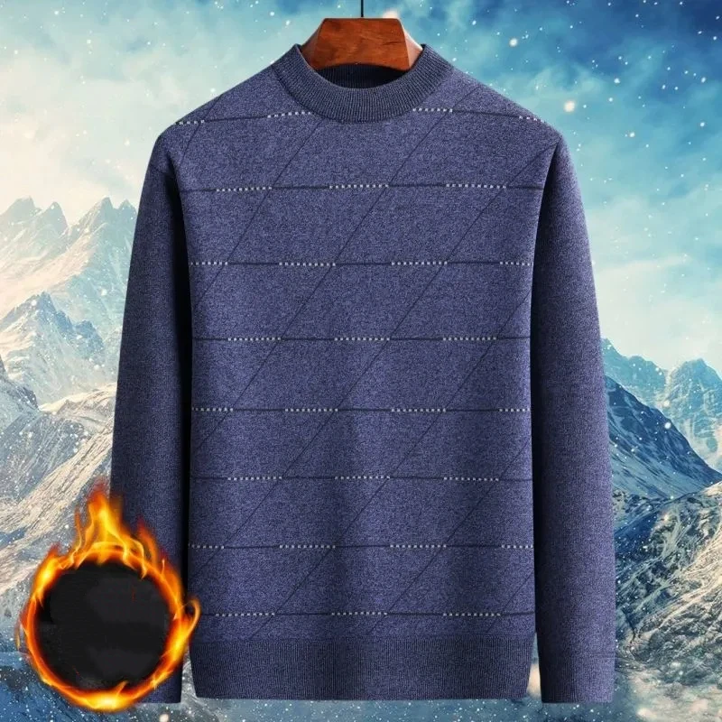 

Men's Winter Fleece Lined Thick Knitwear Loose Crew Neck Warm Base Layer Middle Aged Dad Outfit Pullover Sweater