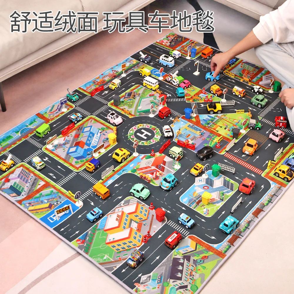 Children Play House City Traffic Route Toy Parking Lot Floor Mat Play Car Game Mat Non-Slip Washable Thick Mat p216