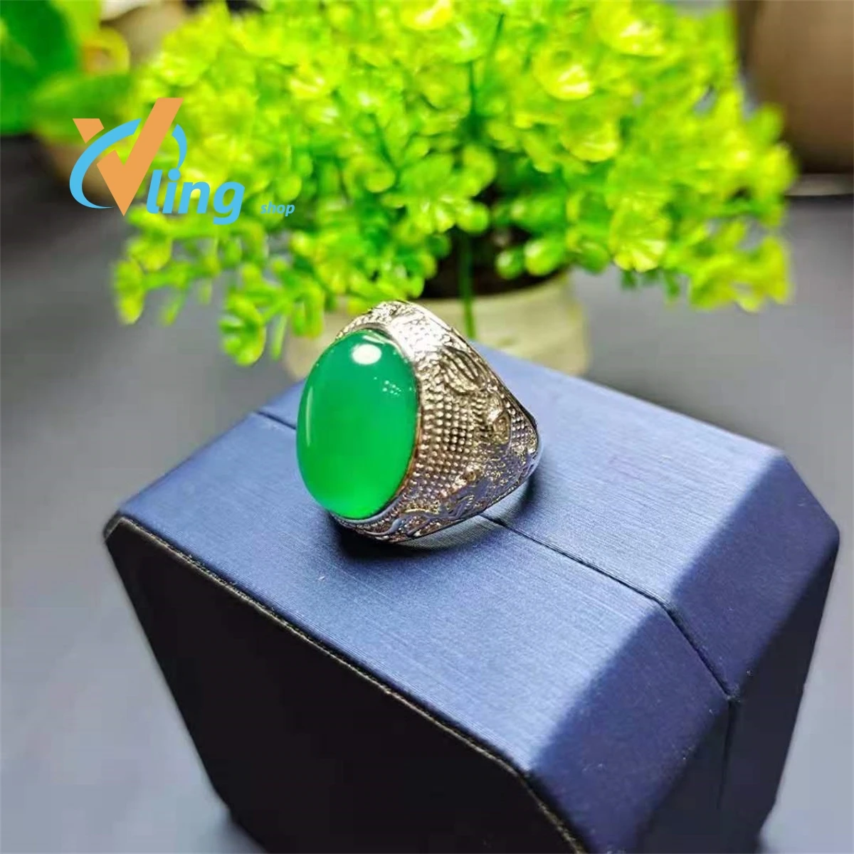 Iced King Green Chalcedony Men's Ring Jade Color Yang Women Double Dragon Protector Jewelry Exquisite Fashion Gift Bracelet