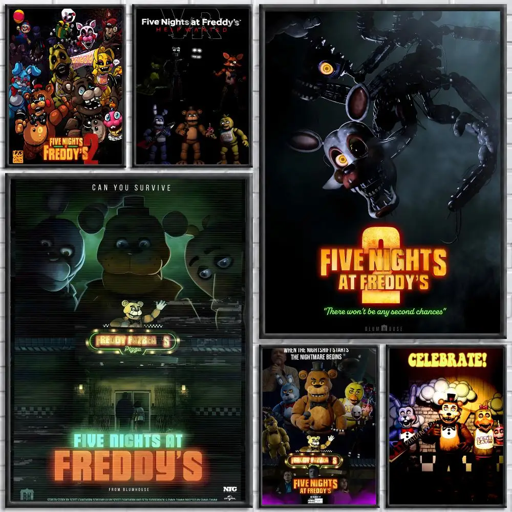 Game FNAF Poster Self-adhesive Art Waterproof Paper Sticker Coffee House Bar Room Wall Decor