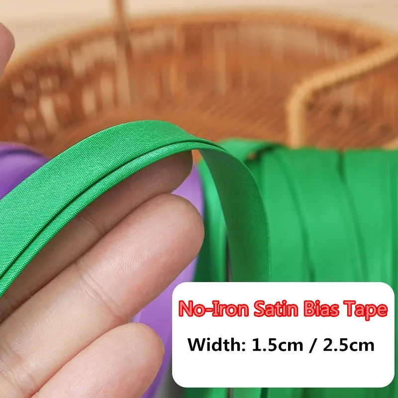 2,5 cm & 1,5 cm bügelfreies Satin-Schrägband, Cheongsam-Kantenbänder, vorgeschnittenes diagonales Stoffband zur Dekoration von Kleidungsstücken – Detail 3