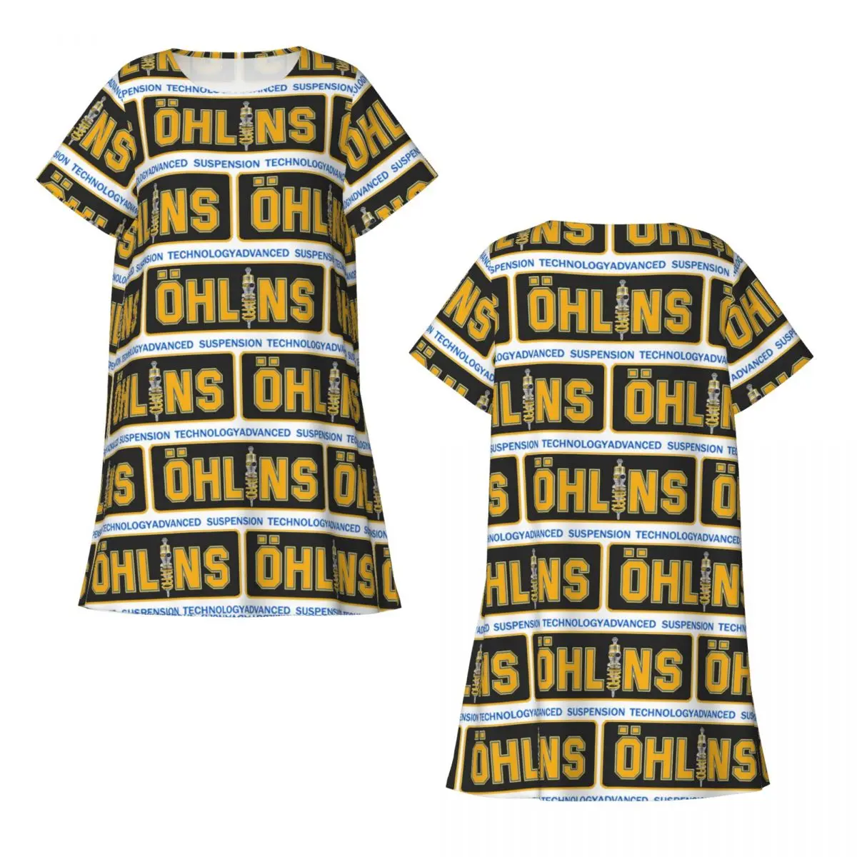Ohlins Racing Retro Classic Short Sleeves Nightdress For Sleeping Sleepshirts Women Short Sleeve Nightgowns Loose Pajama Dress