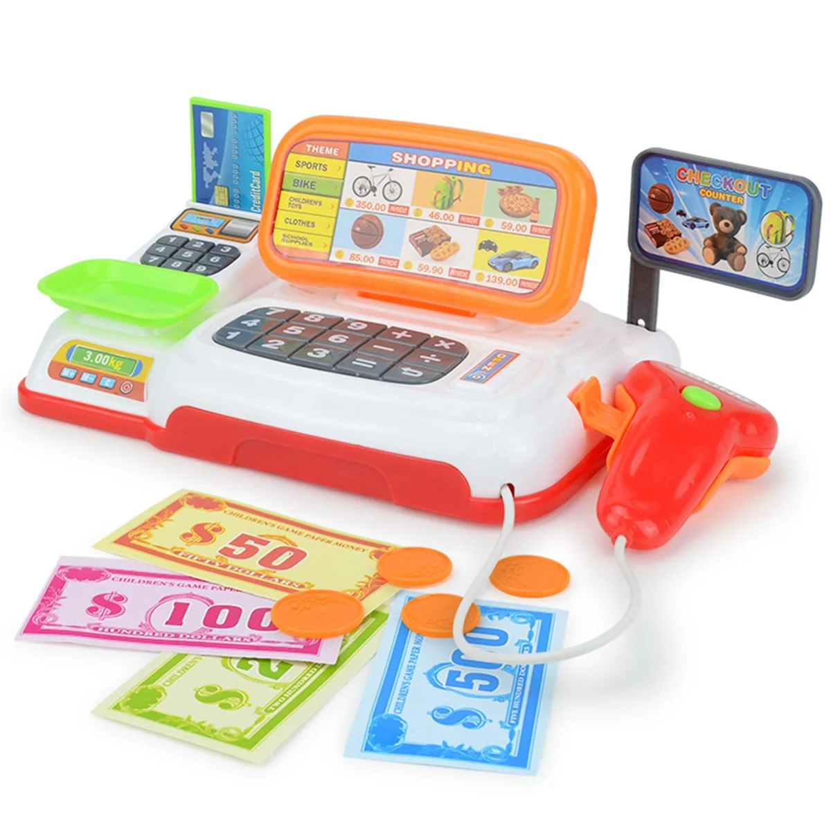 Simulation Cartoon Supermarket Cash Register Toy Home Appliance Series Children Play Home Electric Lighting Register