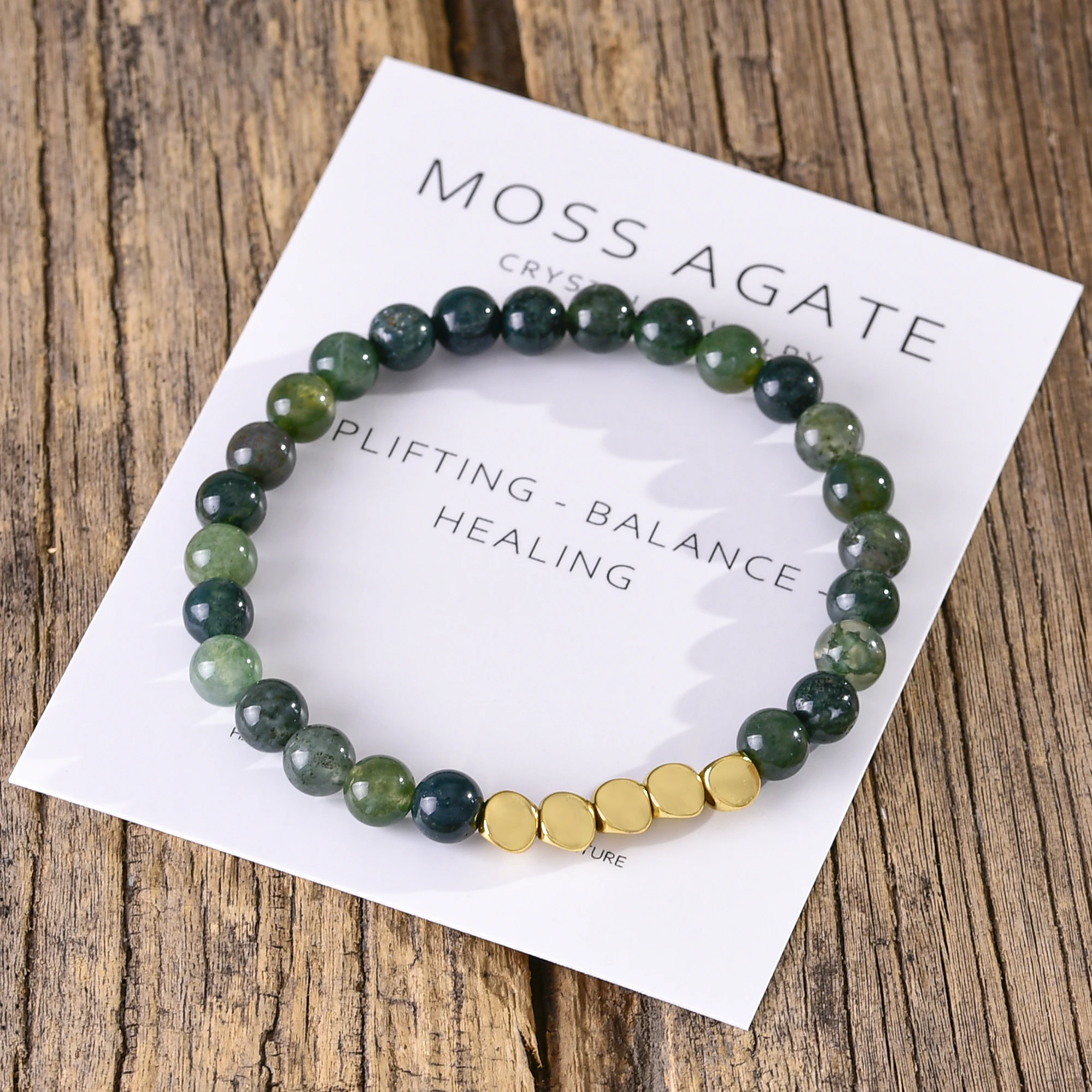 Natural Green Moss Agate Bracelet for Men Homme Irregular Copper Beads Minimalist Lapis Lazuli Crystal Bracelets for Women 6mm