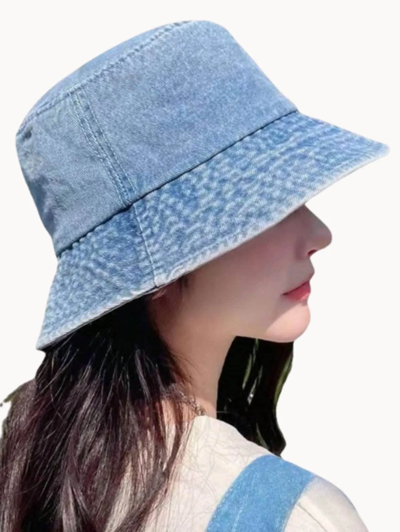 

1pc New Summer Beach Hat, Bucket Hat, Washed Blue Lightweight Casual Beach Hat For Women, Fashionable Retro Versatile Sun Protection Hat For Outdoor Leisure