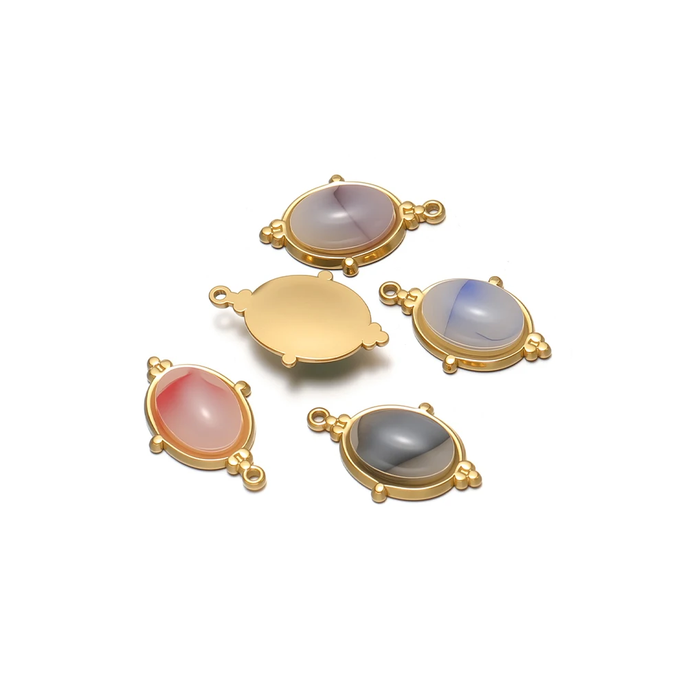 4 Stück PVD-Gold Edelstahl Ovale Naturstein-Anhänger für Halsketten, Charms, Ohrringe, DIY-Mädchen-Schmuck, Armband-Zubehör – Detail 1