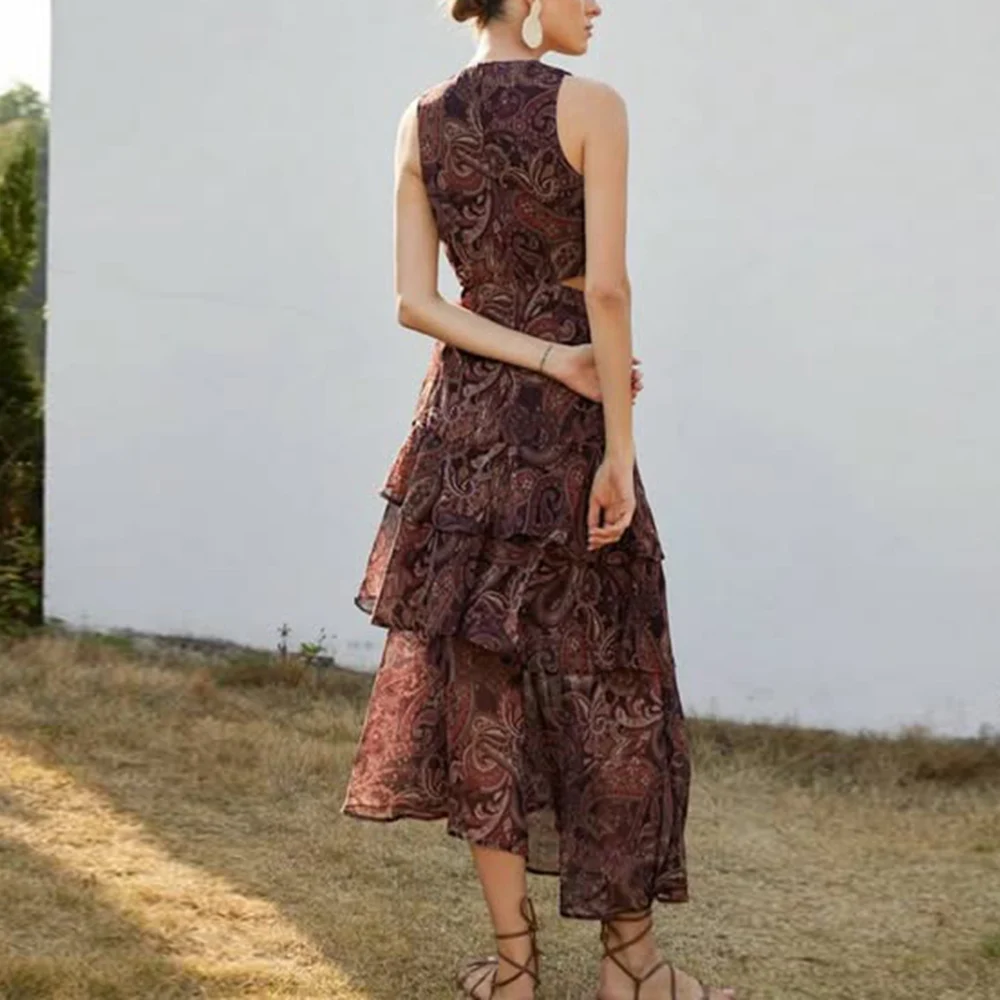 TWOTWINSTYLE ヒットカラー痩身ドレス女性のための O ネックノースリーブハイウエスト気質ドレス女性のファッション