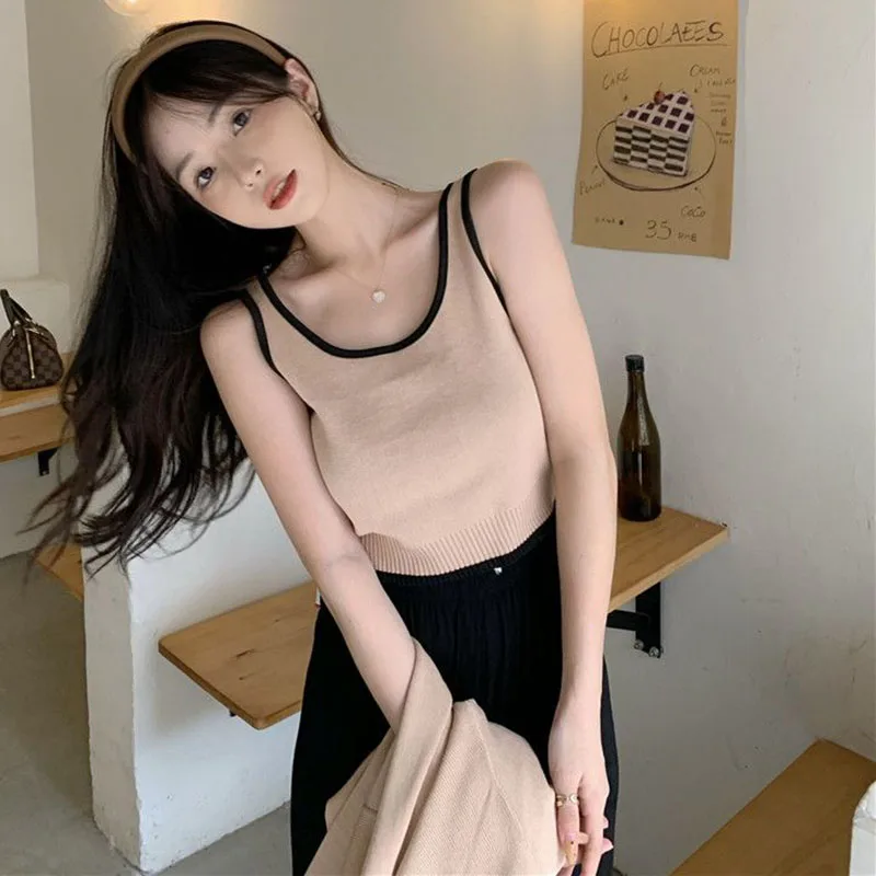 Lucyever Korean Design Contrast Color Cardigans Women 2023 New Short Knitted Vest and Cardigan Set Woman Elegant Chic Sweater